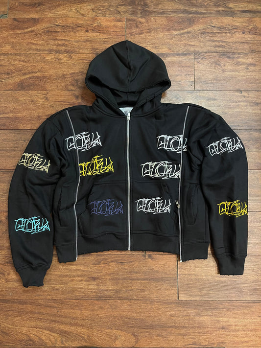 Black ThreeZip Zipup